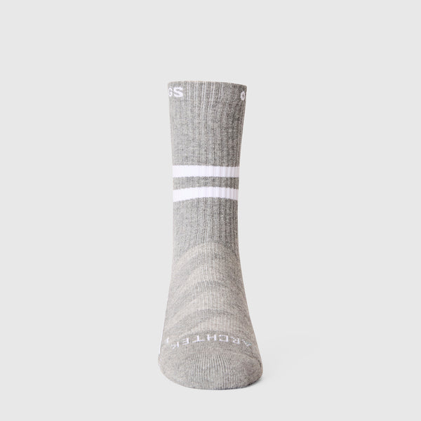 unisex Heather Grey Stripe FIGS | ArchTek® 15-20 mmHg - Crew Compression Socks