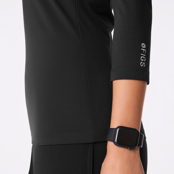 women's Black Ribbed - ¾ Sleeve Underscrub