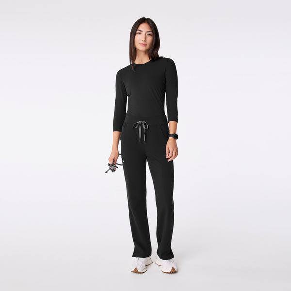 women's Black Ribbed - ¾ Sleeve Underscrub