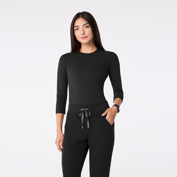 women's Black Ribbed - ¾ Sleeve Underscrub