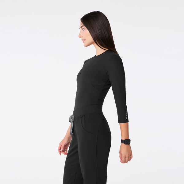 women's Black Ribbed - ¾ Sleeve Underscrub