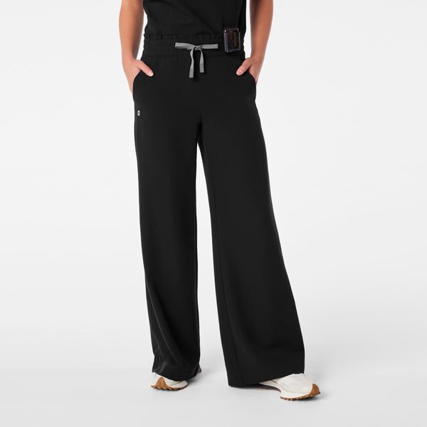 women's Black High Waisted Allison Ultra Wide Leg - Tall Scrub Pant