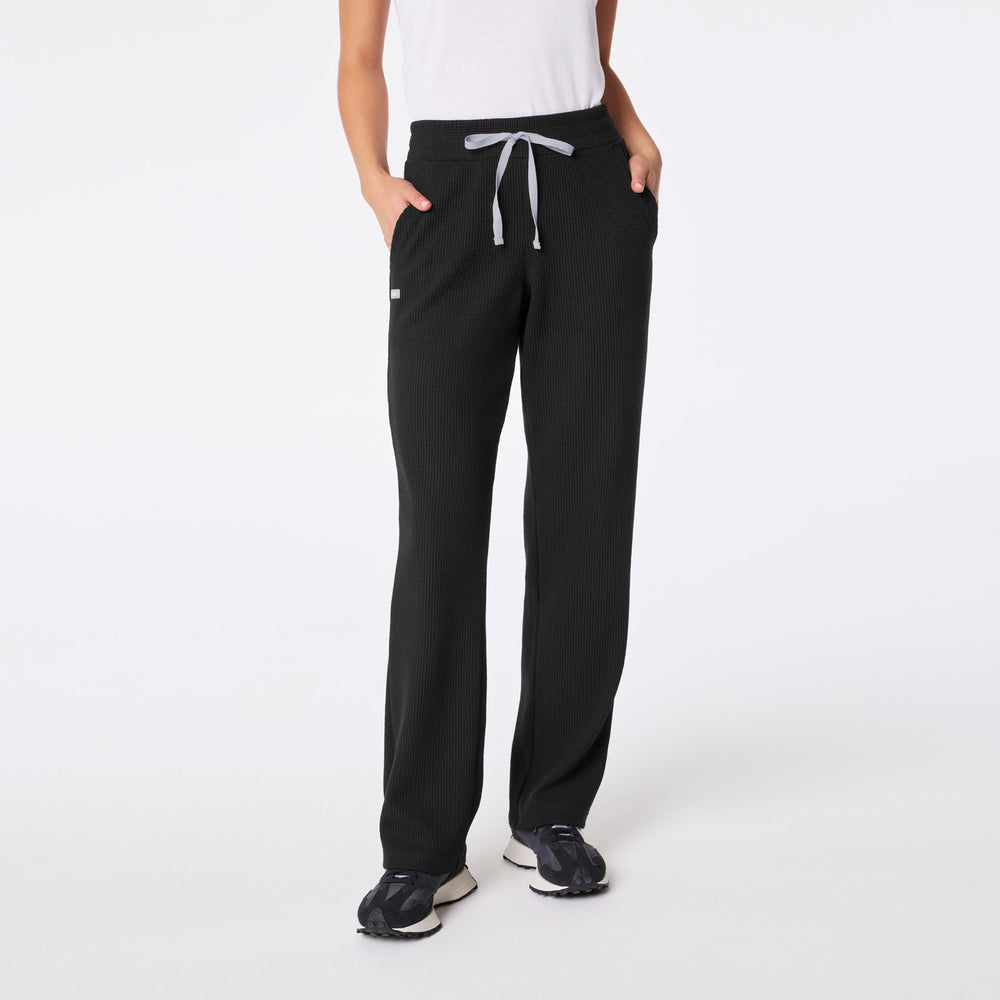women's Black Off-Shift Waffle Straight Leg Pant™