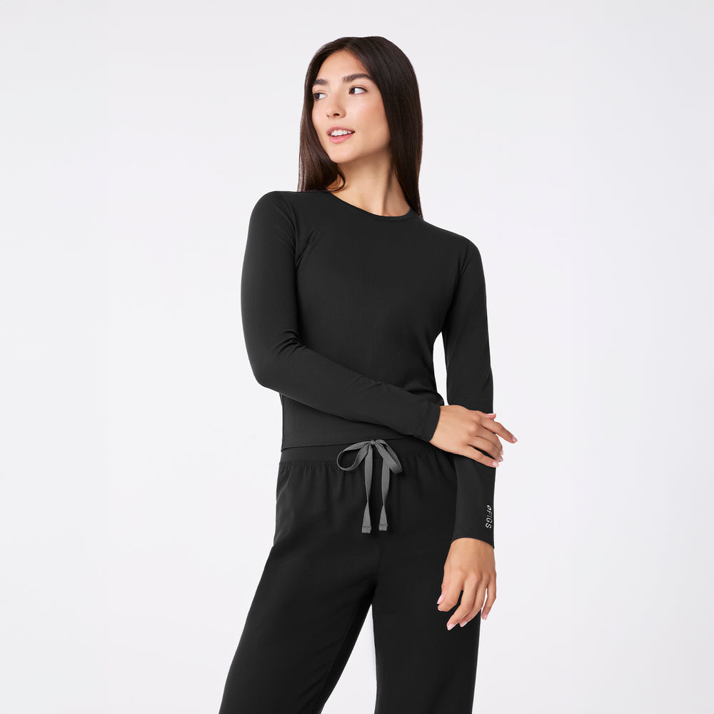 women's Black Ribbed Cropped - Longsleeve Underscrub