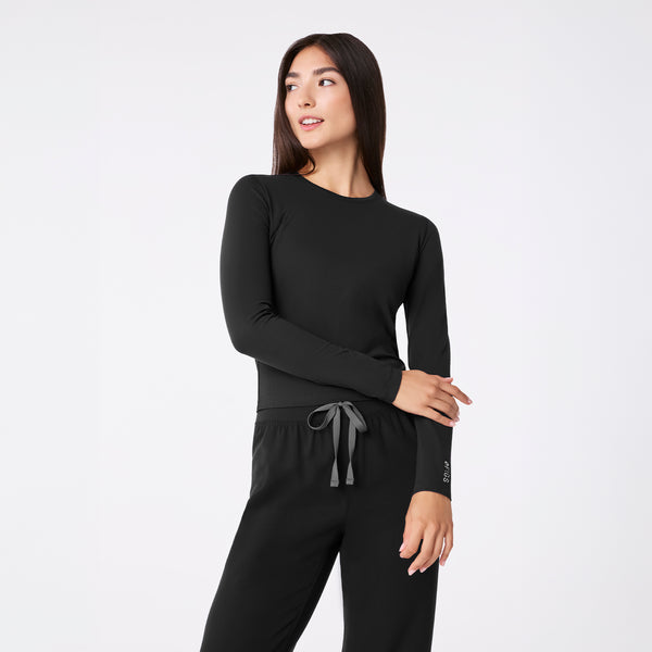 women's Black Ribbed Cropped - Longsleeve Underscrub
