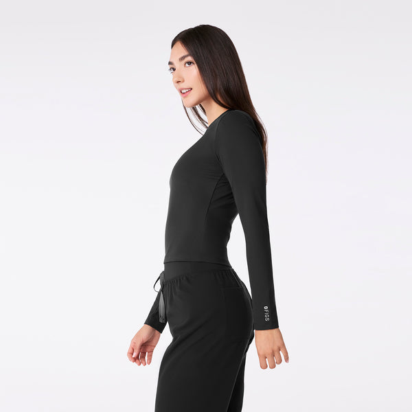 women's Black Ribbed Cropped - Longsleeve Underscrub