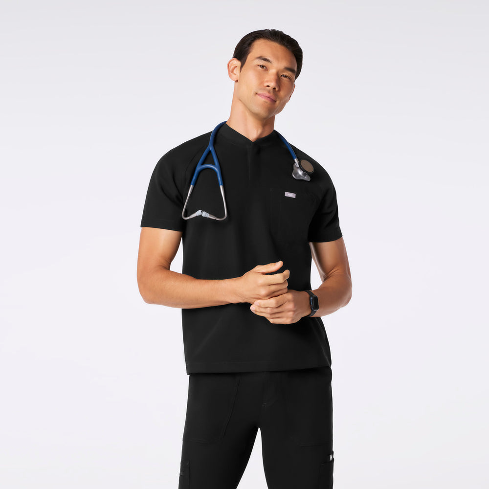 men's Black Stratton Henley - Shortsleeve Scrub Top
