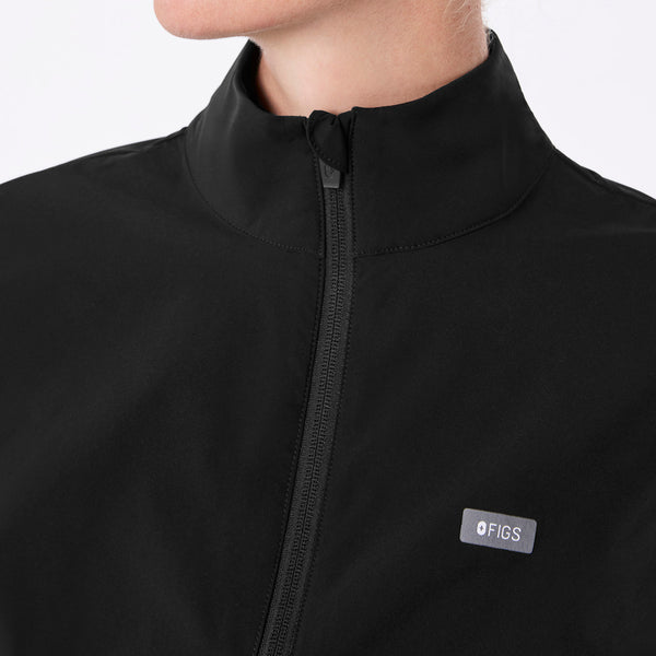 women's Black On-Shift Elizabeth Cinched Scrub Jacket™