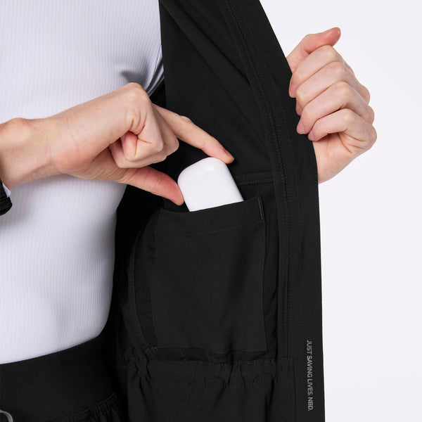 women's Black On-Shift Elizabeth Cinched Scrub Jacket™