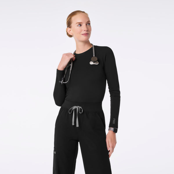 women's Black Waffle - Longsleeve Underscrub