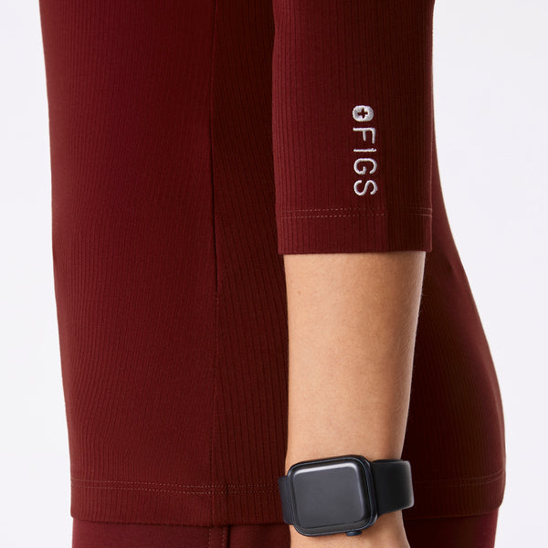 women's Burgundy Ribbed - ¾ Sleeve Underscrub