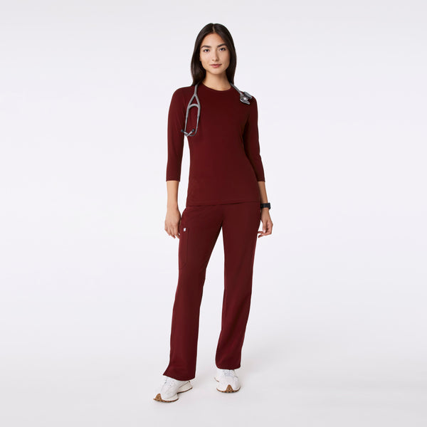 women's Burgundy Ribbed - ¾ Sleeve Underscrub
