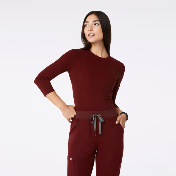 women's Burgundy Ribbed - ¾ Sleeve Underscrub