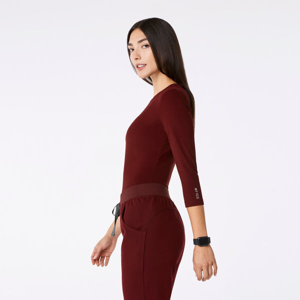 women's Burgundy Ribbed - ¾ Sleeve Underscrub