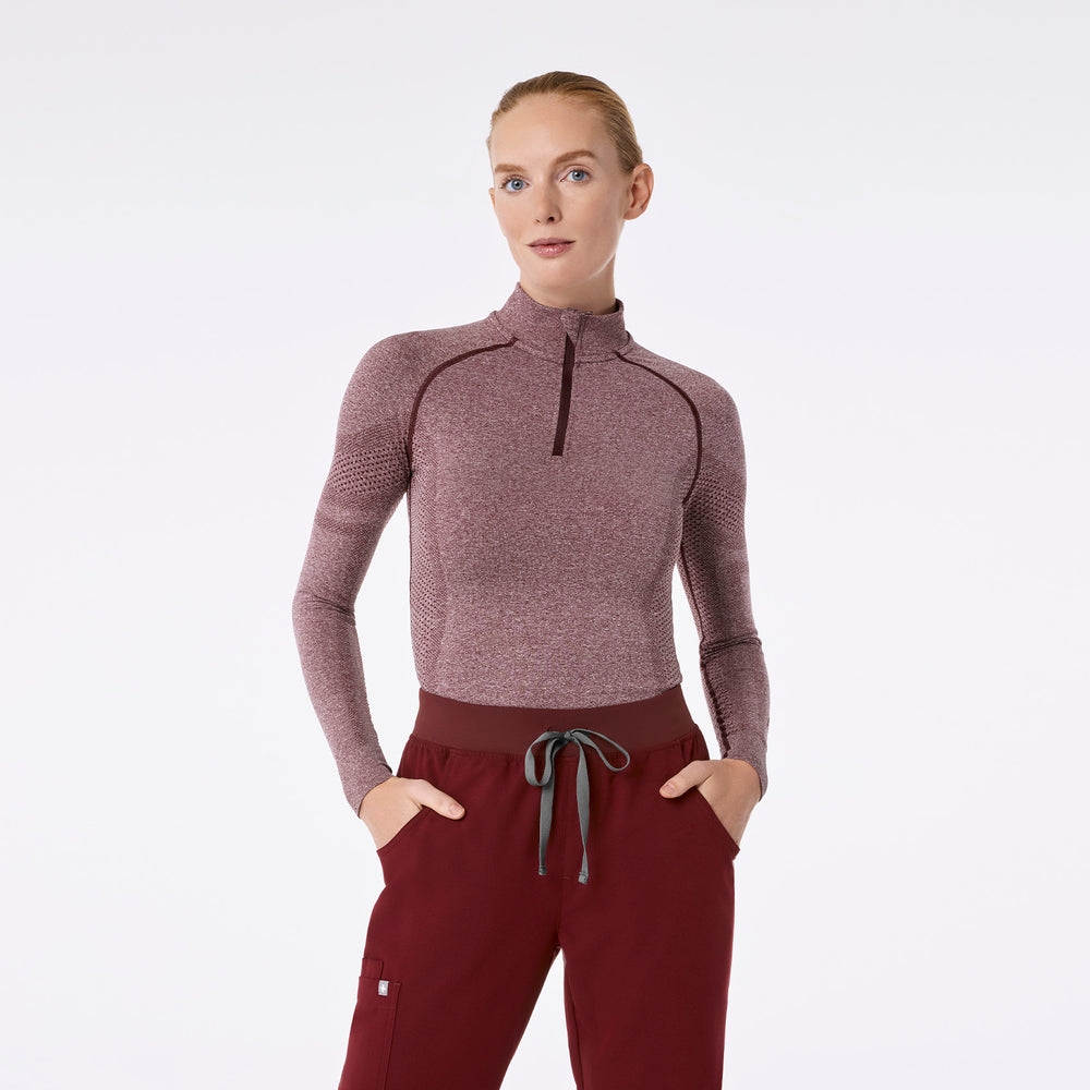 women's Burgundy Salta Seamless ¼ Zip - Longsleeve Underscrub
