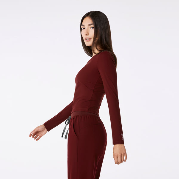 women's Burgundy Ribbed Cropped - Longsleeve Underscrub