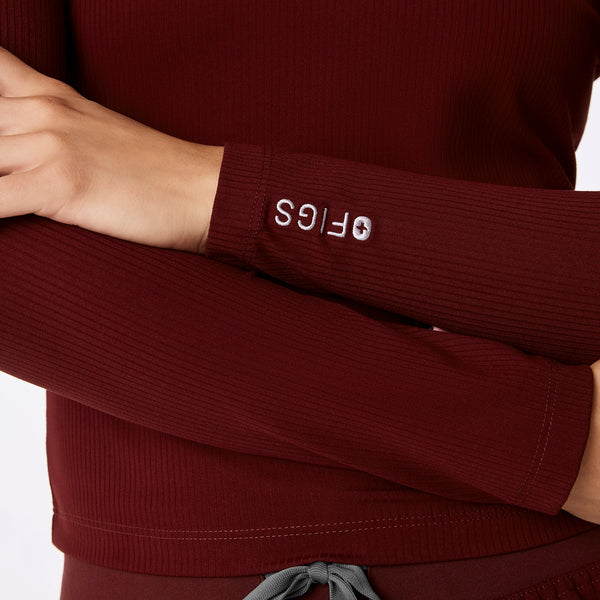 women's Burgundy Ribbed Cropped - Longsleeve Underscrub