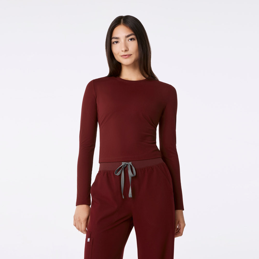 women's Burgundy Ribbed Cropped - Longsleeve Underscrub