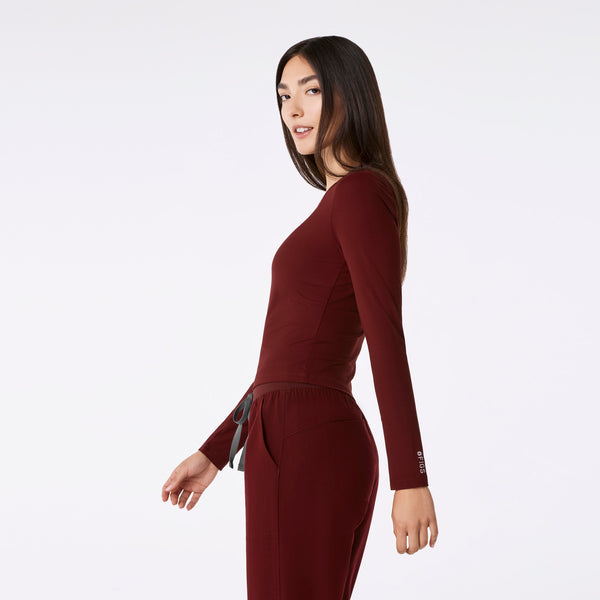 women's Burgundy Ribbed Cropped - Longsleeve Underscrub