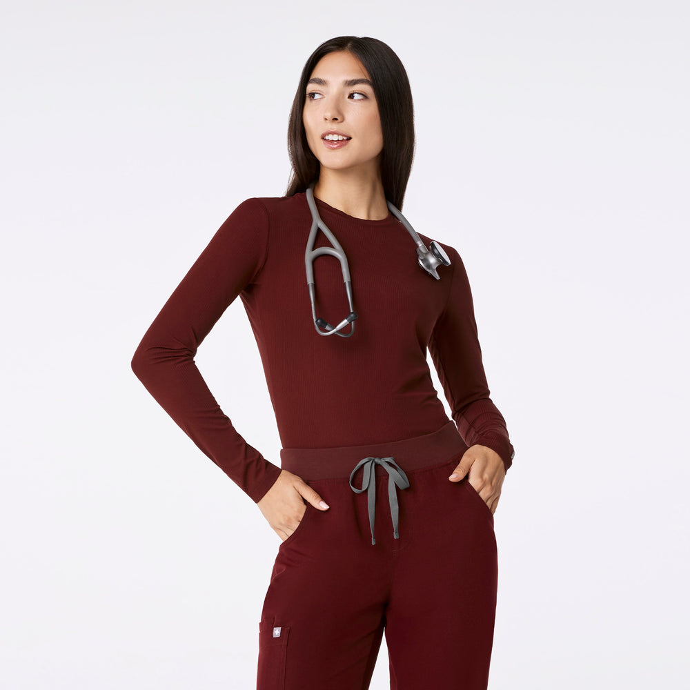 women's Burgundy Ribbed - Longsleeve Underscrub