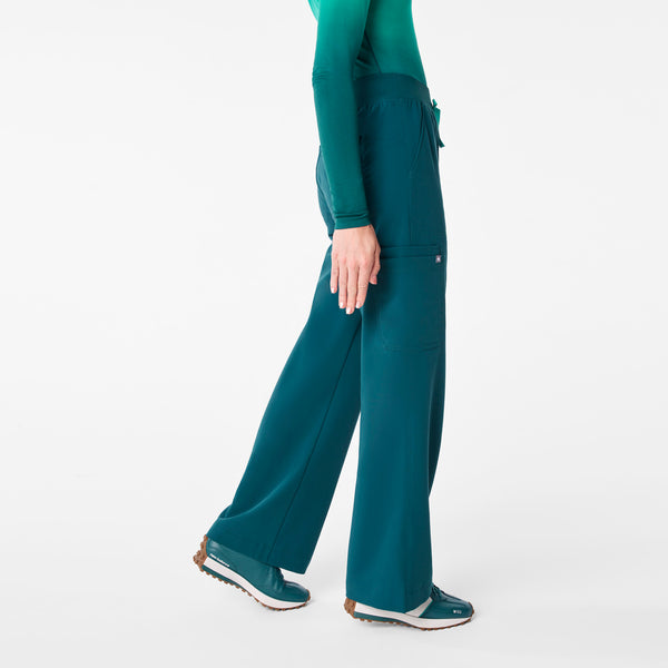 women's Caribbean Blue High Waisted Isabel Wide Leg - Tall Scrub Pant