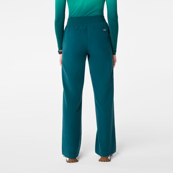 women's Caribbean Blue High Waisted Isabel Wide Leg - Petite Scrub Pant