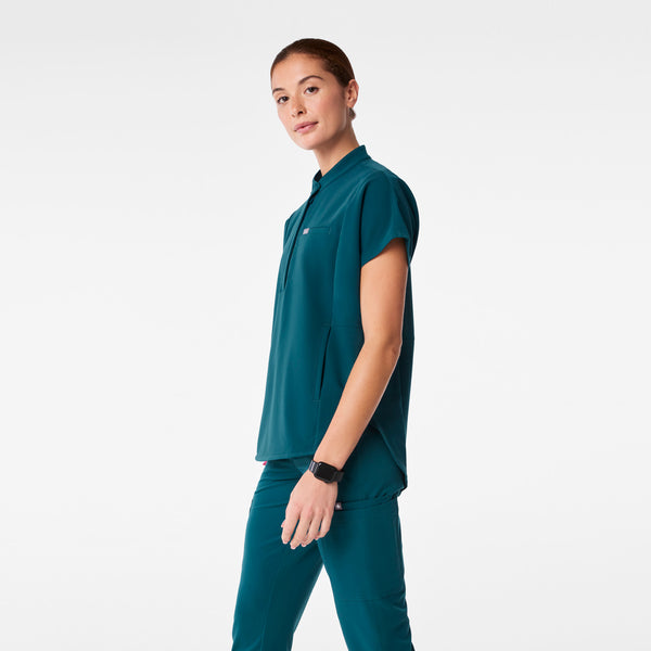 women's Caribbean Blue Montex - Mock Neck Scrub Top