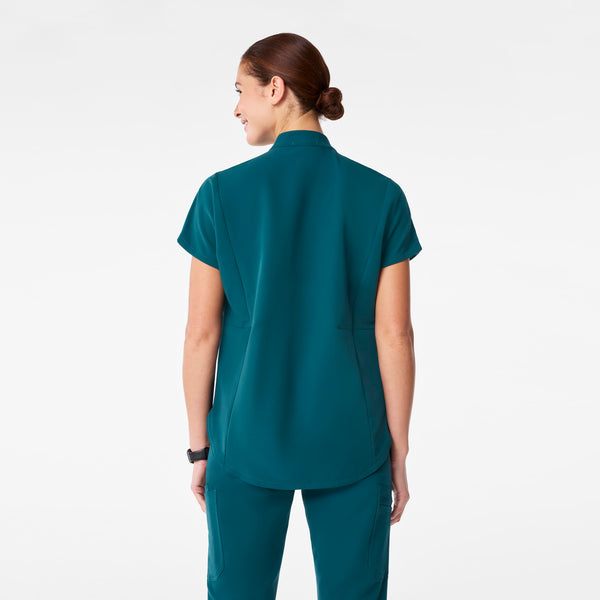 women's Caribbean Blue Montex - Mock Neck Scrub Top