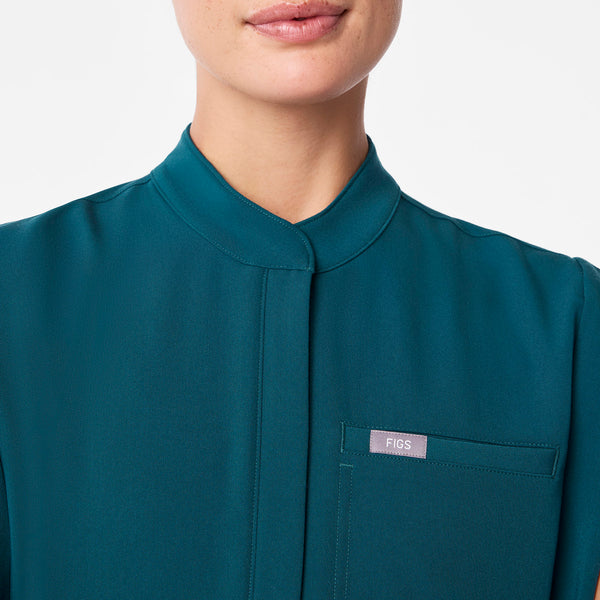 women's Caribbean Blue Montex - Mock Neck Scrub Top