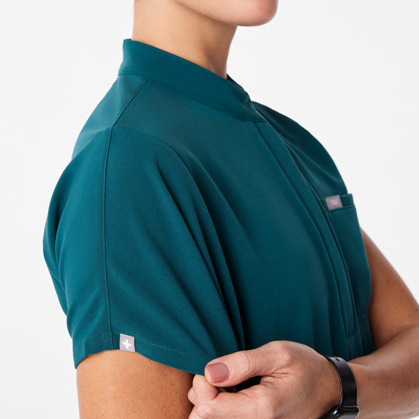 women's Caribbean Blue Montex - Mock Neck Scrub Top