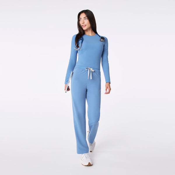 women's Ceil Blue Ribbed Cropped - Longsleeve Underscrub