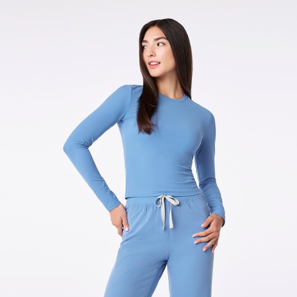 women's Ceil Blue Ribbed Cropped - Longsleeve Underscrub