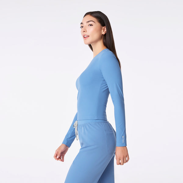 women's Ceil Blue Ribbed Cropped - Longsleeve Underscrub