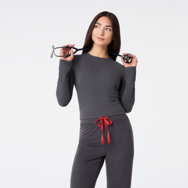 women's Charcoal Ribbed Cropped - Longsleeve Underscrub