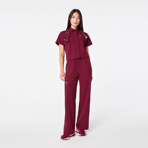 women's Deep Cranberry Campbell Collared - Scrub Top