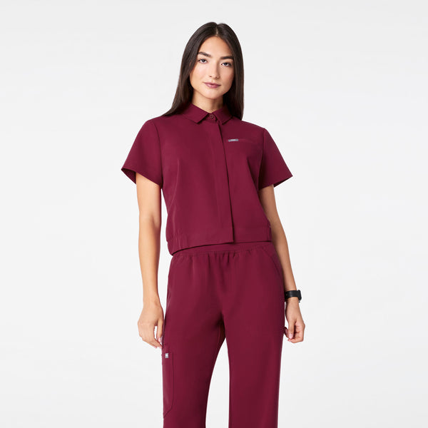 women's Deep Cranberry Campbell Collared - Scrub Top