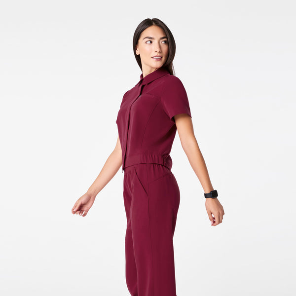 women's Deep Cranberry Campbell Collared - Scrub Top