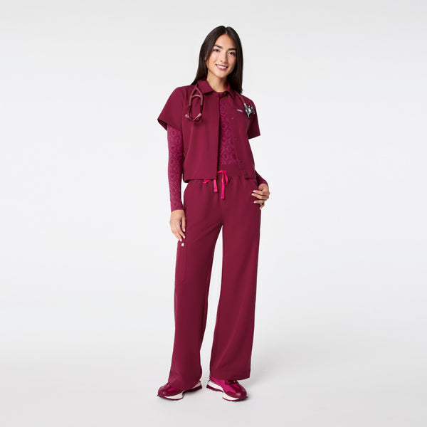 women's Deep Cranberry Campbell Collared - Scrub Top