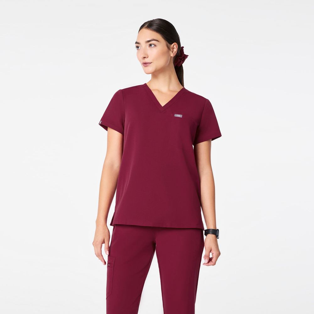women's Deep Cranberry Catarina Petite - One-Pocket Scrub Top™