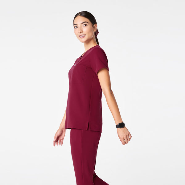 women's Deep Cranberry Catarina Petite - One-Pocket Scrub Top™