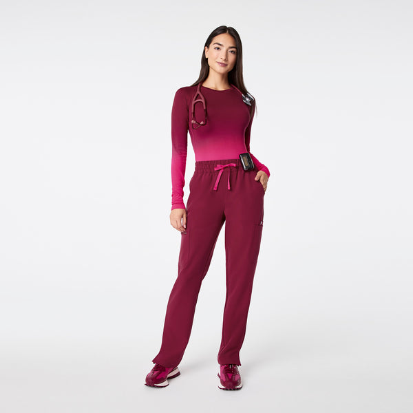women's Deep Cranberry High Waisted Dowa - Petite Scrub Pants