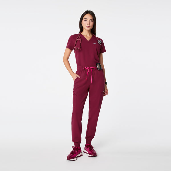 women's Deep Cranberry High Waisted Uman Relaxed - Jogger Scrub Pant
