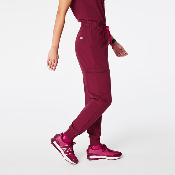 women's Deep Cranberry High Waisted Uman Relaxed - Petite Jogger Scrub Pant