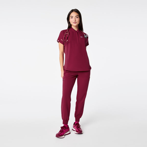 women's Deep Cranberry Montex - Mock Neck Scrub Top