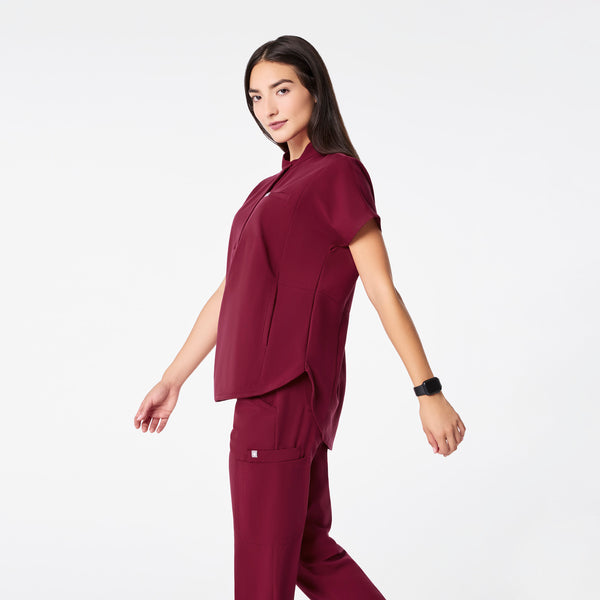 women's Deep Cranberry Montex - Mock Neck Scrub Top
