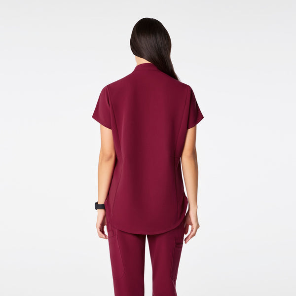 women's Deep Cranberry Montex - Mock Neck Scrub Top