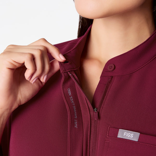 women's Deep Cranberry Montex - Mock Neck Scrub Top