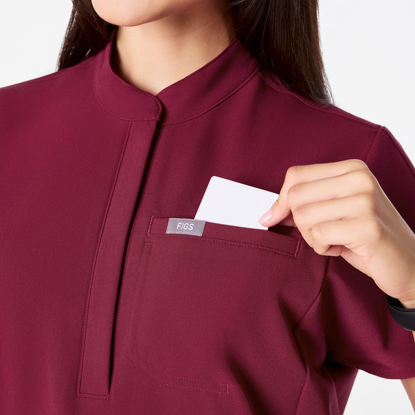 women's Deep Cranberry Montex - Mock Neck Scrub Top
