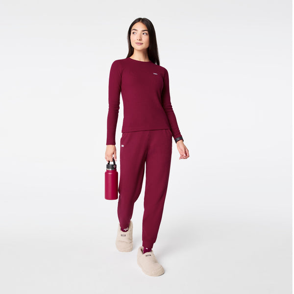 women's Deep Cranberry Off-Shift Waffle - Crewneck Top™