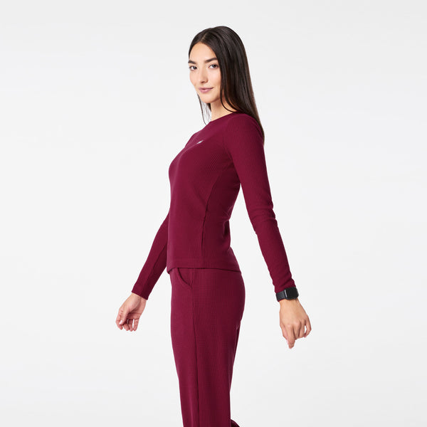 women's Deep Cranberry Off-Shift Waffle - Crewneck Top™